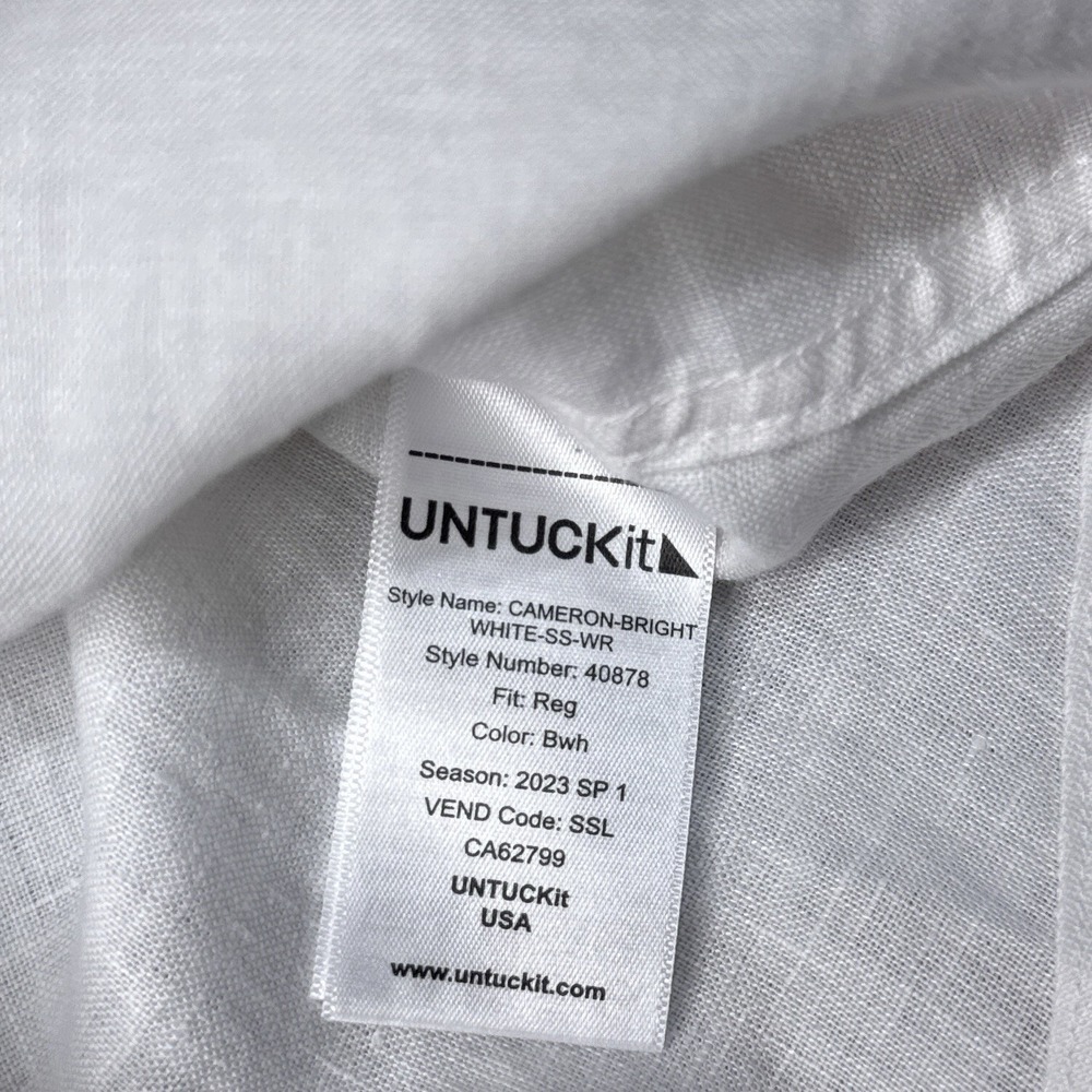 UNTUCKit Shirt Mens Small White Short Sleeve 100% Linen Wrinkle Resistant 40878 - Picture 5 of 8
